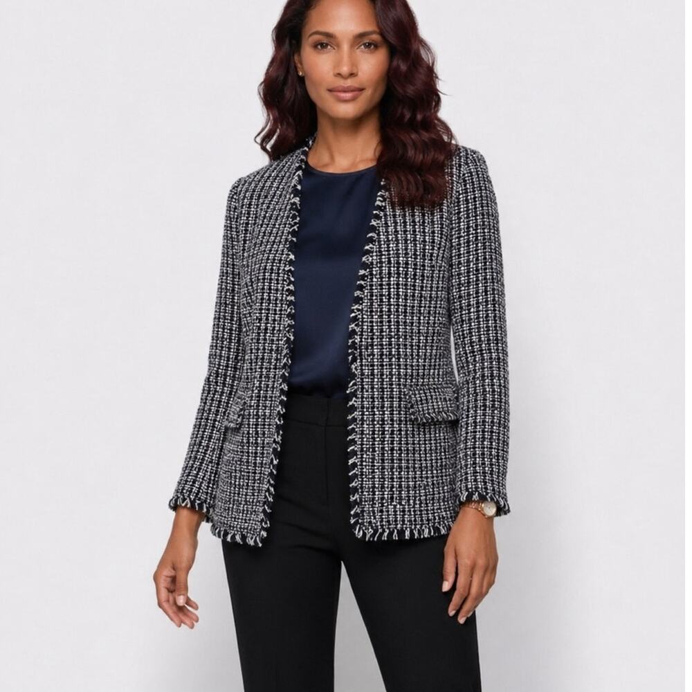 Banana Republic Black & White Tweed Open Front Jacket Size Medium